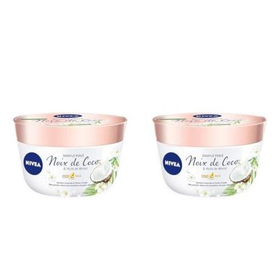 NIVEA Baume Corps Soufflé Perlé (1 x 200 ml), soin corps hydratation 24 h, baume hydratant à l'huile de monoï et au parfum tropical de noix de coco (Lot de 2)