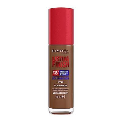 Rimmel London Lasting Finish 35H, 600 Warm Coconut, fondotinta, lunga tenuta, idratante, formula vegana, alta coprenza, 30ml