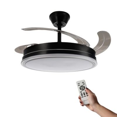 M Ledme Led-plafondventilator met ledlicht, afstandsbediening, DC-motor, 6 snelheden, stil, intrekbare vleugels, zomer-/winterfunctie, timer, CCT