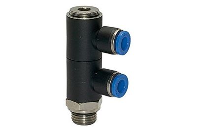 Riegler 109654-171.038-10 Répartiteur à double rotation en L "Série bleue", G 3/8 a Ø 10 mm, 1 pièce