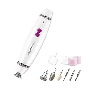 medisana MP 840 elektrische manicure & pedicure set met 7 nagelverzorgingshulpstukken, 3 snelheidsinstellingen voor nagels, nagelriemen en eelt