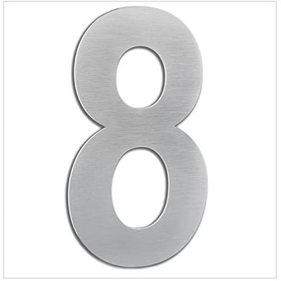 House Number Outdoor, Portal or Garage, 20 cm, Stainless Steel AISI 304, Adhesive Installation Number 8