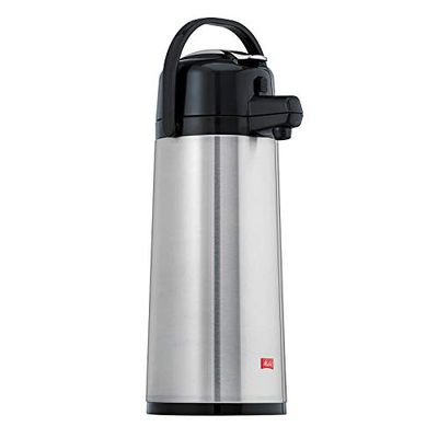 Melitta Pot à Pompe 2,2 litres/env. 16 Tasses – Isolation sous Vide en Verre, extérieur en Acier Inoxydable – Argent et Noir