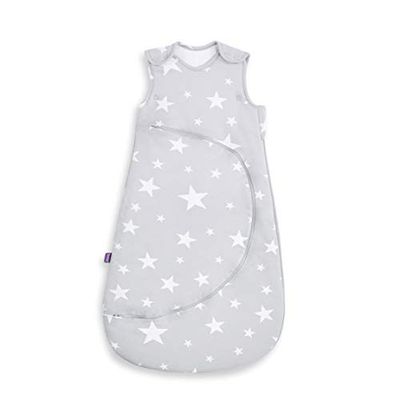 Snuz Babyslaapzak met luierritssluiting - voor eenvoudige luierwisselingen, superzachte katoenen slaapzakken drukknopen, voldoet aan de Britse veiligheidsnorm, witte ster, 1 TOG 0-6 m