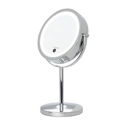 Stand Mirror X10 - Staande Passpiegel - Make-upspiegel - Verlichte Ledspiegel - Vergrotende Werking X1/ X10 - Dubbelzijdige Roterende Spiegel 360° - Staande Passpiegel X1/10 Verlicht