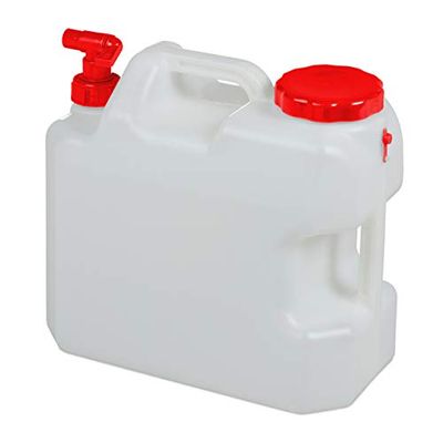 Relaxdays jerrycan met kraan, met schroefdop, watertank, voor camping & tuin, kunststof, 18 liter, BPA-vrij, wit-rood
