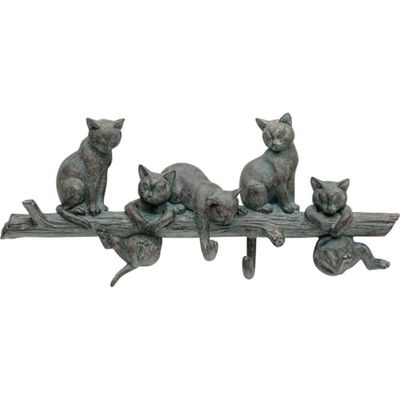 Kare Design Cats Life Wall-Mounted Coat Rack with 5 Hooks Grey Cat Motif Hallway Entrance Area 18 x 42 x 7 cm (H x W x D)