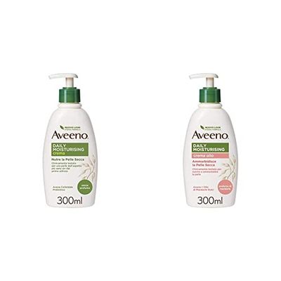 Aveeno Crema Corpo Idratante, Daily Moisturising, Senza Profumo, per Pelli Normali e Pelli Secche, 300 ml & Crema Corpo Idratante, Daily Moisturising, Crema Olio, Profumo di mandorle