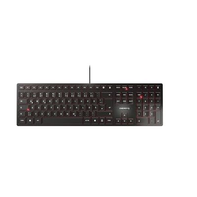 CHERRY KC 6000 SLIM, Distribuição de teclado alemão (QWERTZ), design ultraplano, com cabo (USB-A), teclas silenciosas, rotação duradoura, preto