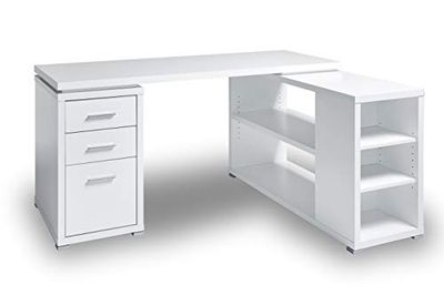 Jahnke CLB 355 E Bureau d'angle Blanc/Aluminium Les pièces en Bois de ce Produit sont en Panneaux de Bois E1 et avec Un revêtement Mat de qualité supérieure ou en résine de mélamine