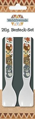 Lepelset in schattig bosvrienden-design, 2 lepels voor baby's en kleine kinderen, van kunststof (PP, BPA en ftalaatvrij)