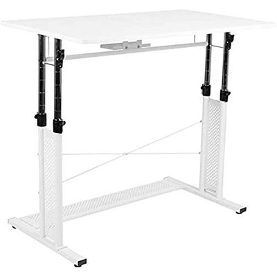 Flash Furniture Regolabile in altezza (69,2-90,8 cm di altezza) Seduto a stare in piedi, scrivania da casa, ufficio, metallo, bianco, 99,7 cm di larghezza x 60,3 cm di profondità x