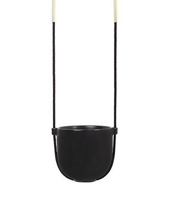 Umbra Bolo Wall and Ceiling Planter – Hanging Flower Pot Plant Holder for Wall and Ceiling, Great for Live Plants, Succulent Plants, Air Plants, Cactus, Faux Plants and More, Black Ceramic / Brass