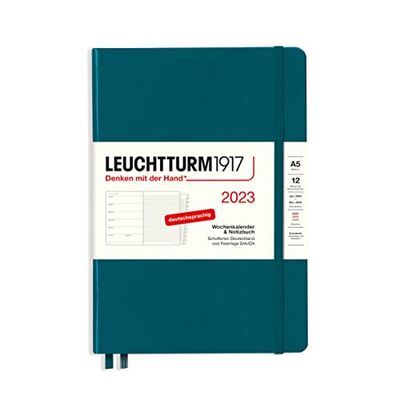 LEUCHTTURM1917 365671 Weekly Calendar and Notebook 2023, 12 Months, Pacific Green, Medium (A5)
