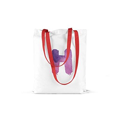 Bonamaison, 100% Algodón Bolso De Mano Impreso, Bolso de la Compra Reutilizable, Bolso De Compras, Ecológico, Plegable, Bolso de Tela de Lona con Asas Rojas, 34X40 Cm - Fabricado en Turquía