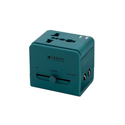 Legami - Universele reisadapter voor stopcontacten - Compatibel in meer dan 150 landen, 2 USB-poorten, Petrol Blue