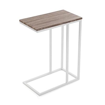Versa Padua Bijzettafel voor woonkamer, slaapkamer of keuken. Moderne Salontafel, Afmetingen (H x B x H) 61 x 26 x 46 cm, Hout en Metaal, Kleur Bruin en Wit