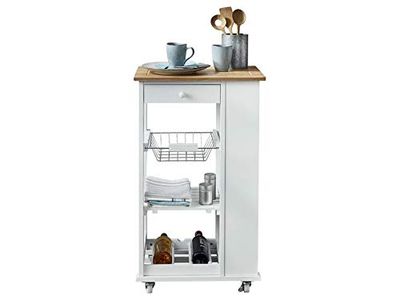 Phoenix Nizza serveerwagen, trolley, keukenwagen, MDF gelakt, wit, 50x86x37