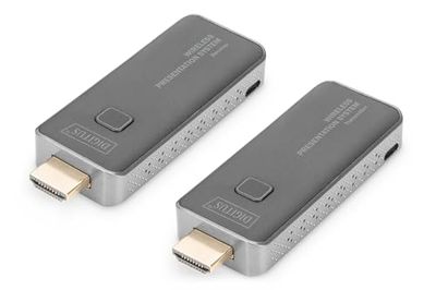 DIGITUS DS-55319 Click & Present Mini - Sistema de presentación inalámbrico - BYOD: portátil, Tableta, Smartphone - No Requiere aplicación/Controlador - True Plug & Play - Plata/Negro