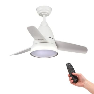 M Ledme - Ventilatore a soffitto Led Silence Bianco con luce da 24W e Telecomando, motore DC 30W, 6 velocità, Silenzioso,3 Lame, 91 cm, funzione estate-inverno, timer