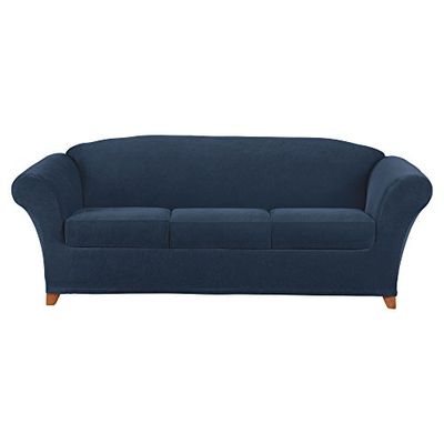 Surefit Stretch Pique 3 Seat Individual Cushion Sofa Cover (Navy)