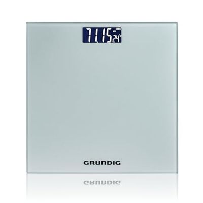Grundig Báscula digital de 180 kg, de alta precisión, para personas, con precisión de 50 gramos, pantalla grande con indicador de temperatura ambiente (plateada)