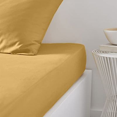 TODAY Essential - Lenzuolo con angoli, 160 x 200 cm, 2 persone, 100% cotone, tinta unita, ocra