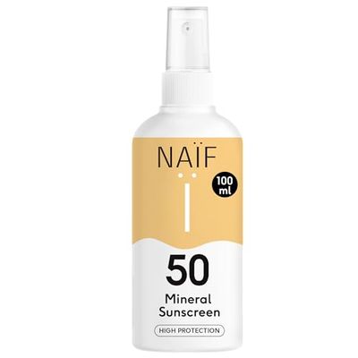 Naïf - Spray protector solar mineral - para toda la familia - FPS 50 - Spray sin microplásticos, aceites minerales ni siliconas - Protección UVA y UVB - Dermatológicamente testado - Vegano - 100ML