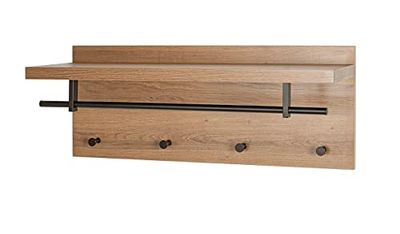 HAKU Möbel Appendiabiti da parete rovere, nero, MDF, metallo - Dim. L 75 cm x A 30 cm x P 26 cm, Stile Moderno