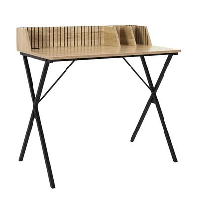 HOME DECO FACTORY, HD0380, Bureau, Klaus-model, Natural Crush-collectie, eigentijds meubilair, tafel en bureau, schoolbank, 90 x 84,5 x 50 cm, bruin zwart
