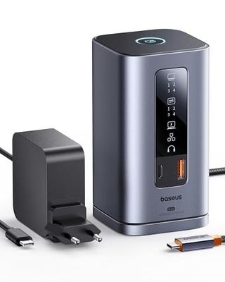 Baseus Station d'accueil USB-C avec Chargeur 100W, Série Spacemate 11 en 1, 3 Moniteurs avec 2 HDMI, 1 DP 4K@60Hz, USB-A/C 10Gbps, Ethernet 1Gbps, Compatible avecOrdinateurs Portables Windows