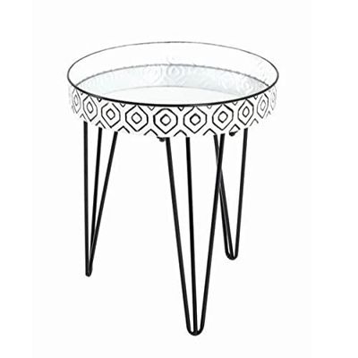 HAKU Möbel Table d'appoint Noir, Blanc, métal, Miroir - Dim.: H 46 cm x Ø 39 cm, Style: Art Deco