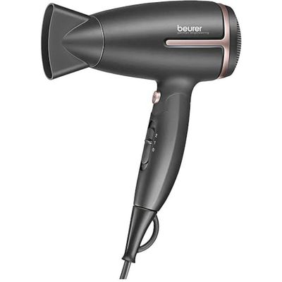 Beurer HC 25 travel hair dryer with ion function, small, foldable and lightweight, 1600 watts, voltage switching from 110-120 /220-240 V, 25.9 x 8 x 15.6 cm, black/rose