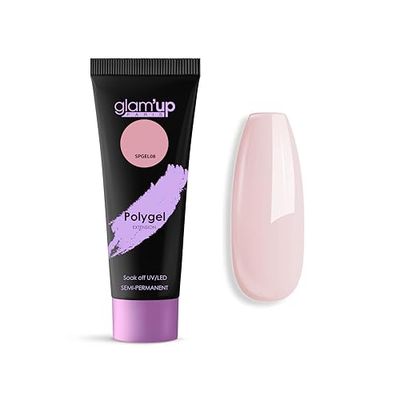 Glam'Up Paris Poly Gel Semi-Permanent - Gel di Estensione in Tubo, Gel di Costruzione Unghie UV - Art Design per Unghie - Facile da usare - Lunga durata - Rosa chiaro