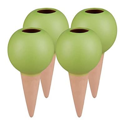 Relaxdays Set Irrigazione a Goccia, Set 4 Coni Annaffiatori con Sfera, per Bottiglie 1,5 L, Irrigatori, Terracotta/Verde