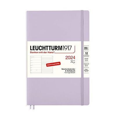 LEUCHTTURM1917 367807 kalendarz tygodniowy i notatnik w miękkiej oprawie (B6+) na rok 2024, kolor fioletowy, niemiecki, 12 miesięcy