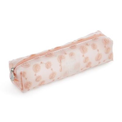 Miquelrius - Ovaal pennenetui met geborduurde bloemen, 1 vak, afmetingen 200 x 45 x 45 mm, materiaal: polyester, ritssluiting, metalen handgreep, Roze, 200 x 45 x 45 mm, Pennenetui, roze,