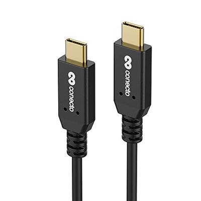 conecto, USB-C naar USB-C gegevens en oplaadkabel, USB 3.1, Gen 2, snellaadfunctie, vergulde stekker, E-marker, 5A/100W, 10GB/s, 4K 60Hz, PVC-mantel, zwart, 1,00m