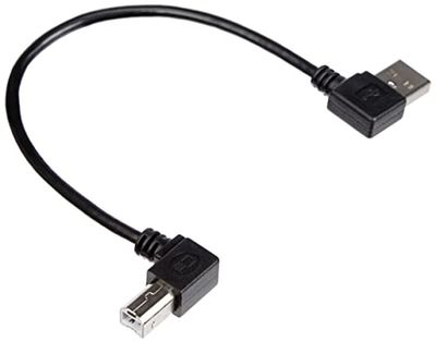 System-S USB A to USB B Adapter Cable 90° Angled Data Cable 90 Degree Angled Connector Angle 22 cm