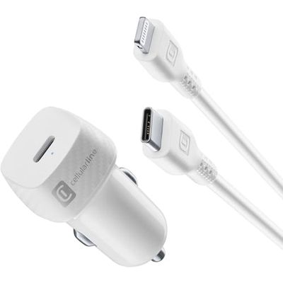 Cellularline - Caricabatterie da Auto per Accendisigari 12/24V Uscita USB-C 20W - Ricarica Rapida per iPhone 8 e successivi con cavo da USB-C a Lightning Compreso