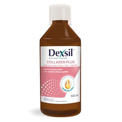 Dexsil Complément Alimentaire Buvable au Collagène d'Origine Marine - A Base d’Acide Hyaluronique et de Zinc - pour une Peau Radieuse, Saine et Élastique - Flacon avec un Bouchon Doseur 500 ml´