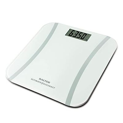 Salter 9073 WH3R Ultimate Accuracy Pèse Personne Numérique, Écran LCD, Balance Impédancemètre Électronique avec graduation de 50g, Verre trempé, Métrique/Impérial, Garantie 15 Ans, Capacité 180kg
