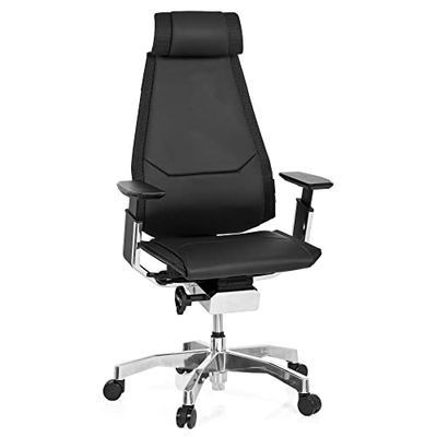 hjh OFFICE Chaise de Bureau Ergonomique GENIDIA Pro Fauteuil de Bureau avec Support Lombaire et accoudoir réglable, Cuir Noir 652852