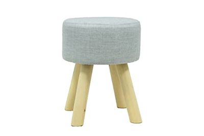 Mimbre Natural Ronde kruk, grijs, banket/kruk, pluizig, ideaal als bijzetstoel of als voetensteun (30 × 30 × 40)