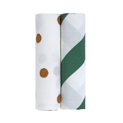 LÄSSIG Bébé Couverture de puériculture Drap de puériculture Lot de 2 en coton 120 x 120 cm/ Swaddle & Burp Blanket XL Happy Rascals Smile