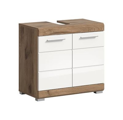 xonox.home Bad Wave X06E4705 - Mobiletto da bagno in bianco lucido e replica Nox Oak, ca. 37 x 191 x 31 cm (larghezza x altezza x profondità)