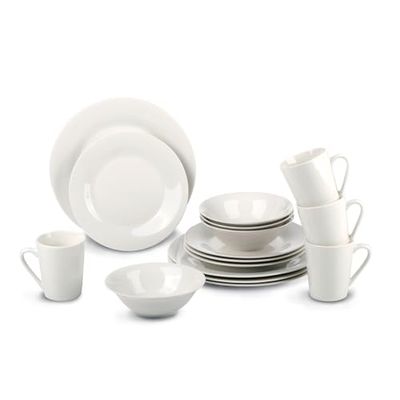 alpina Vajillas Completas 4 Personas - Juego de platos y cuencos - Vajilla de loza - Platos llanos, platos de postre, cuencos y tazas - Apto para microondas y lavavajillas - Blanco