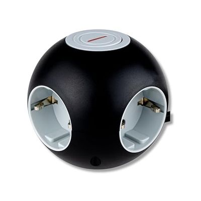REV PowerGlobe Tomada de parede (redonda, com interruptor, 1,4 m, 3500 W), preto e cinzento