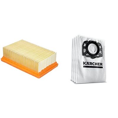 Kärcher Flat Pleated Filter KFI 4410: 1 Patented Box & Original Fleece Filter KFI 487: 4 Pieces, 2-Ply