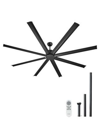 VEVOR 213 cm plafondventilator zonder verlichting, 6 versnellingen, 8 bladen van aluminium, omkeerbare gelijkstroommotor, ventilator voor slaapkamer, woonkamer, terras, binnen en buiten, zwart